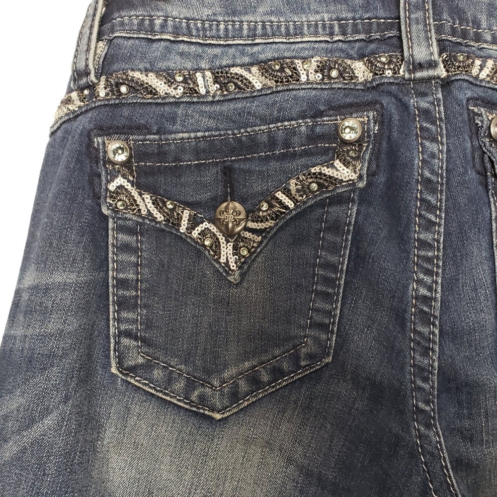 Miss Me Signature Cuffed Skinny Jeans 27 Blue Embellished Sequin - Picture 5 of 10
